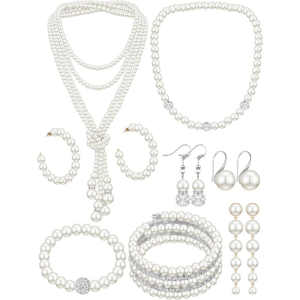 Pearl Necklace Earrings Set for Women Faux Pearl Jewelry Bridal Party